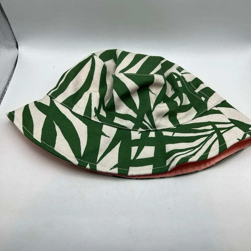 Kate Spade New York Palm Fronds Reversible Bucket Hat Green Cream One Size